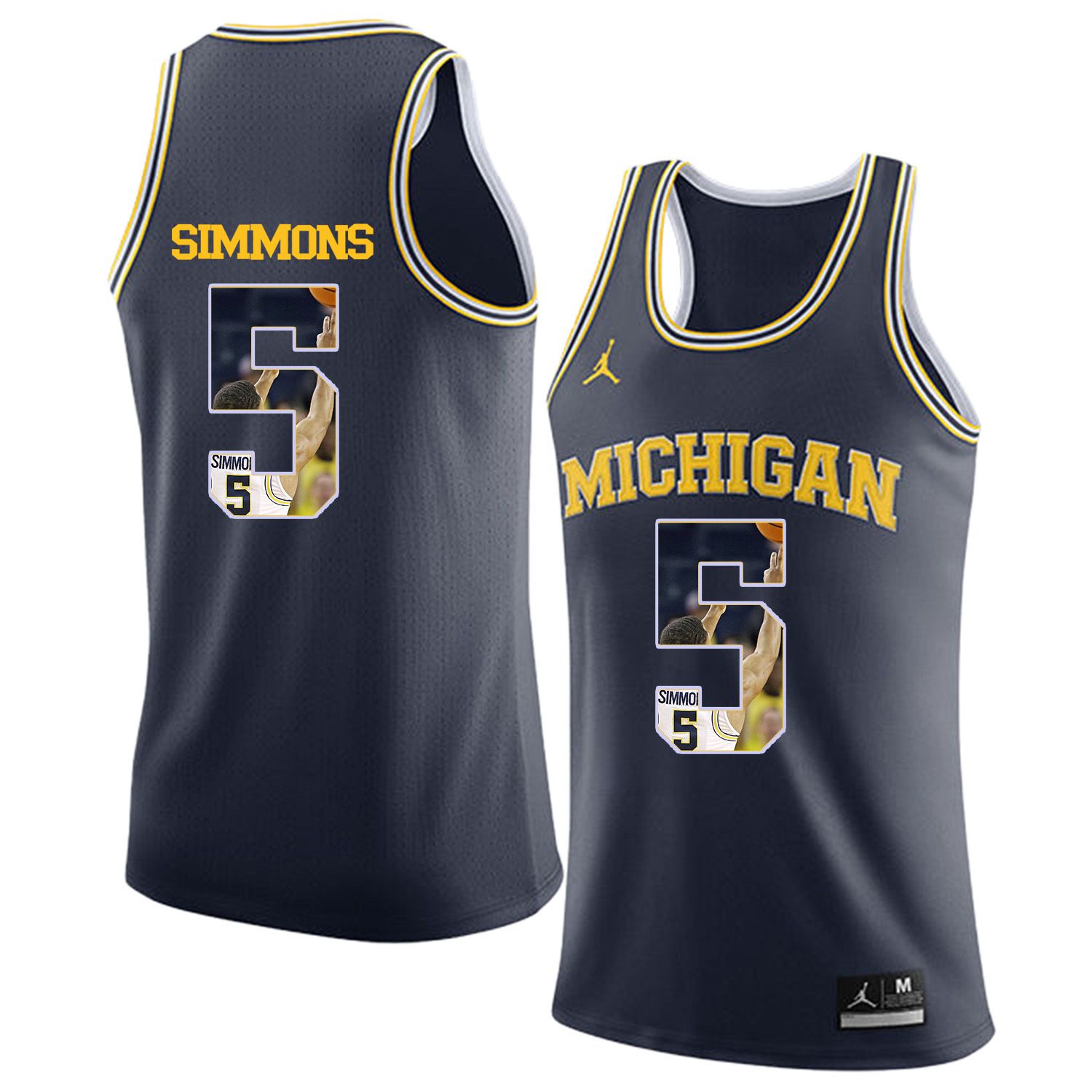 Men Jordan University of Michigan Basketball Navy 5 Simmons Fashion Edition Customized NCAA Jerseys